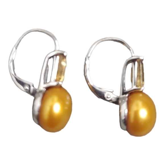 Yellow Pearl and topaz earrings - Picture 2 of 4
